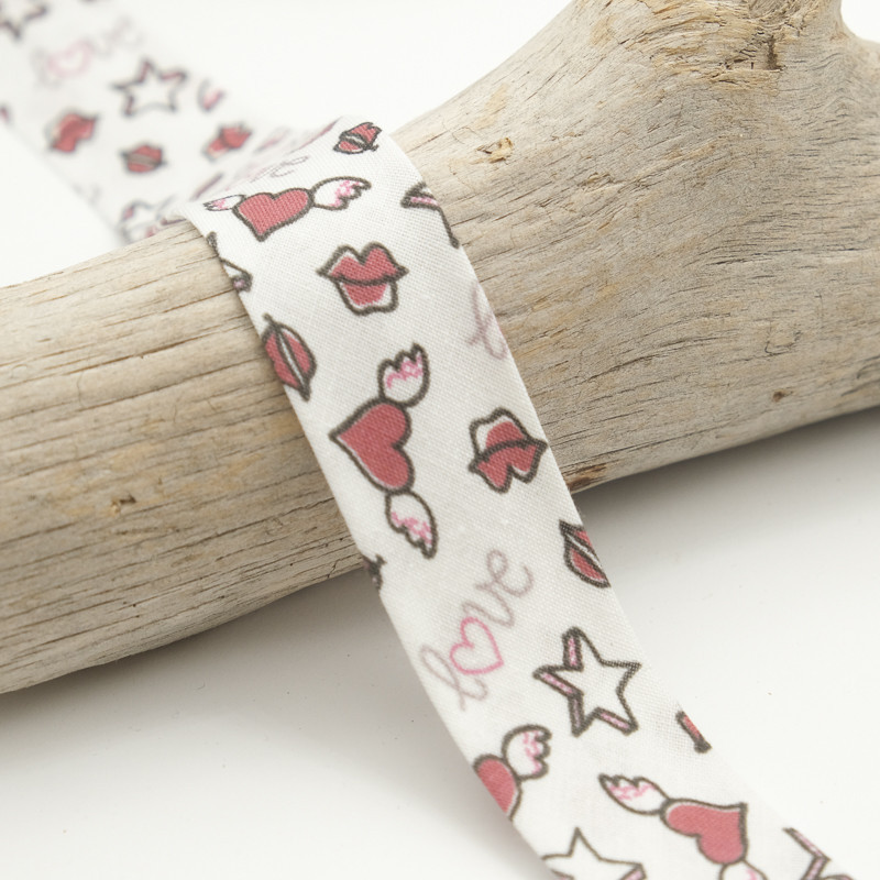 25MM Printed Bias Tape "Kiss Love" - Maison Klem